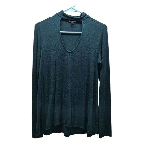 EXPRESS Top Womens Green Longsleeve Mockneck Cutout Blouse XS - Picture 2 of 7